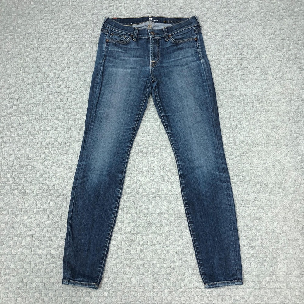 7 For All Mankind The Skinny Jeans Womens 28 Blue Med Wash Low Rise Stretch USA